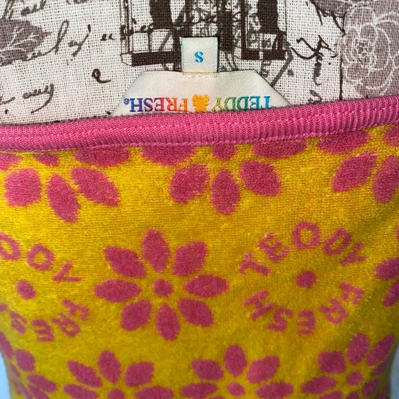 Teddy Fresh Dress Womens Large Yellow Pink Boho Retro Floral Terry Cloth New - Picture 6 of 10